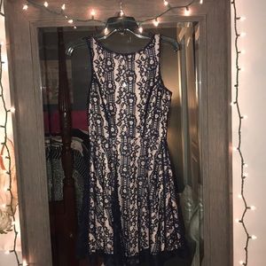 Navy lace dress with cream undertones